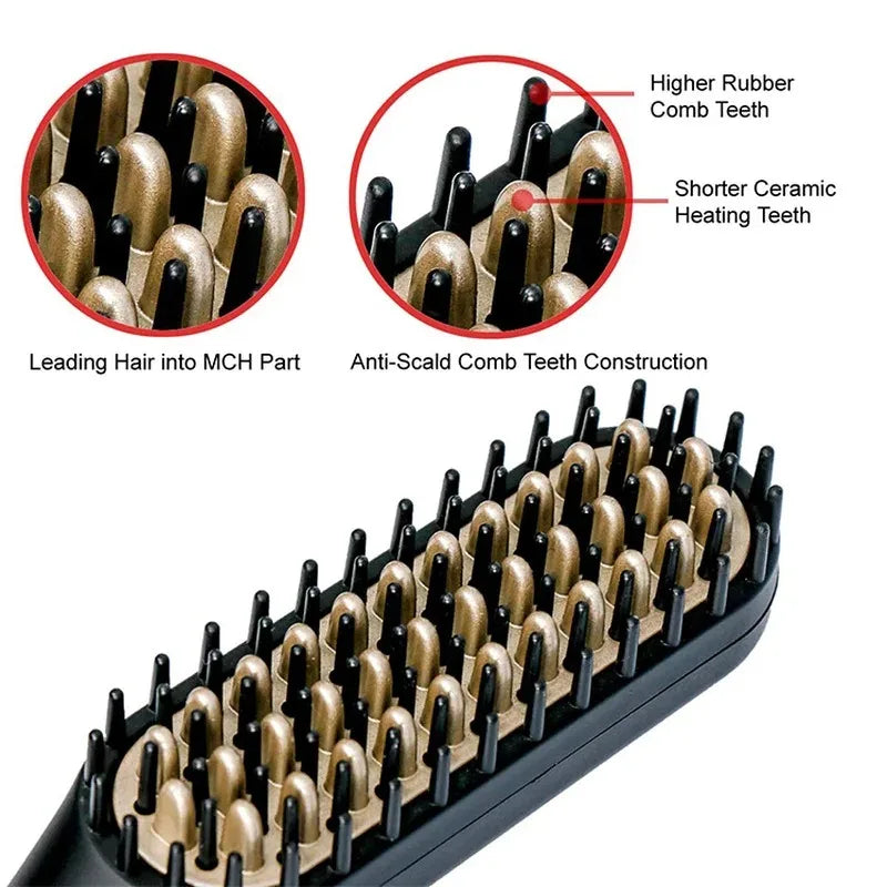 Professional heated comb for straightening hair and beard.