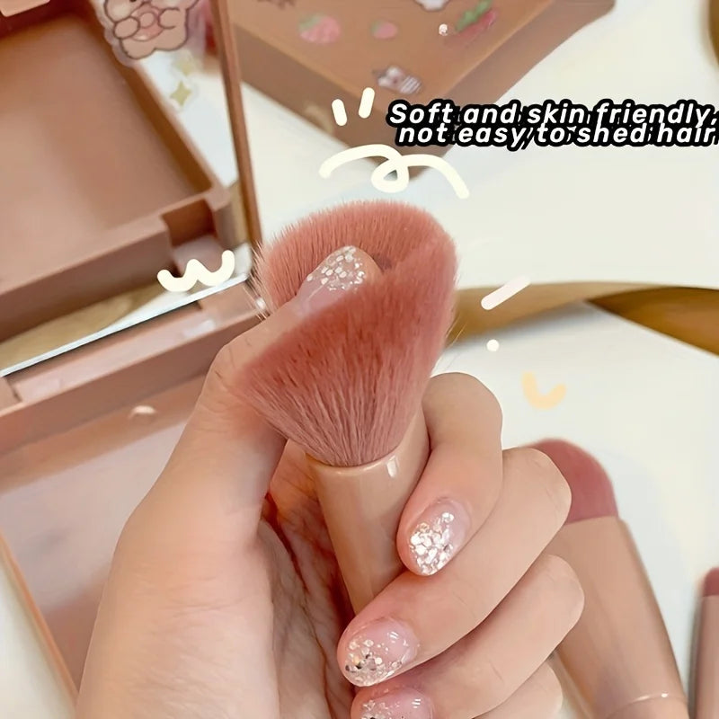 5-piece makeup brush set – foldable, compact, mirror included.