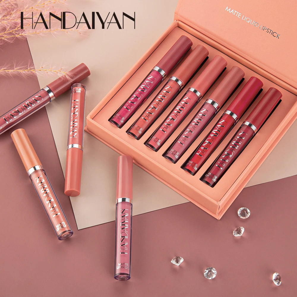 "6 Matte Liquid Lipsticks Non-stick, all-day wear, perfect gift box."