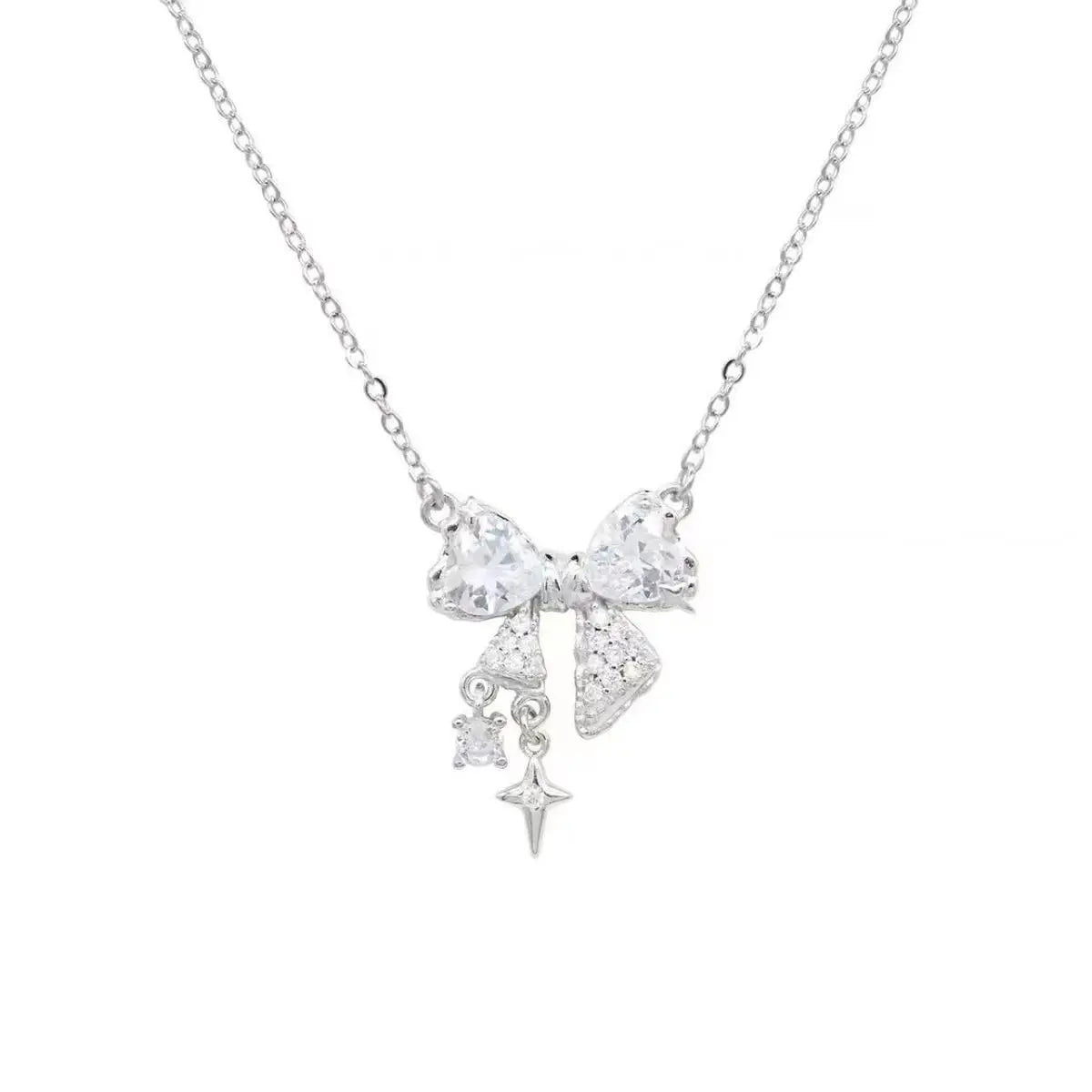 Elegant pink bow necklace with star pendant for occasions