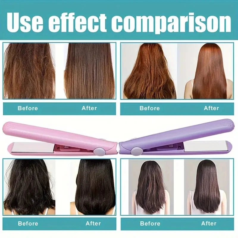 Mini hair straightener – fast heat, safe ceramic, precise styling.