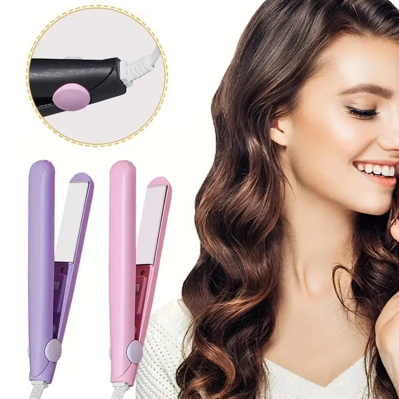 Mini hair straightener – fast heat, safe ceramic, precise styling.
