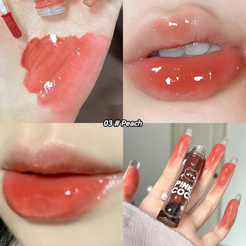 Lip Glaze – shiny nude gloss with cute bear design.