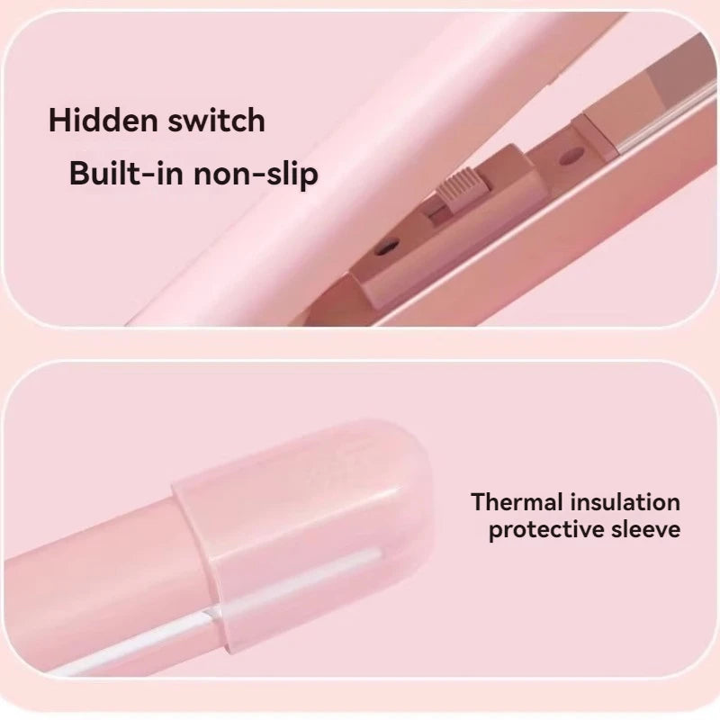 Mini hair straightener – fast heat, safe ceramic, precise styling.