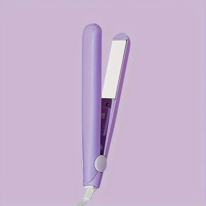 Mini hair straightener – fast heat, safe ceramic, precise styling.