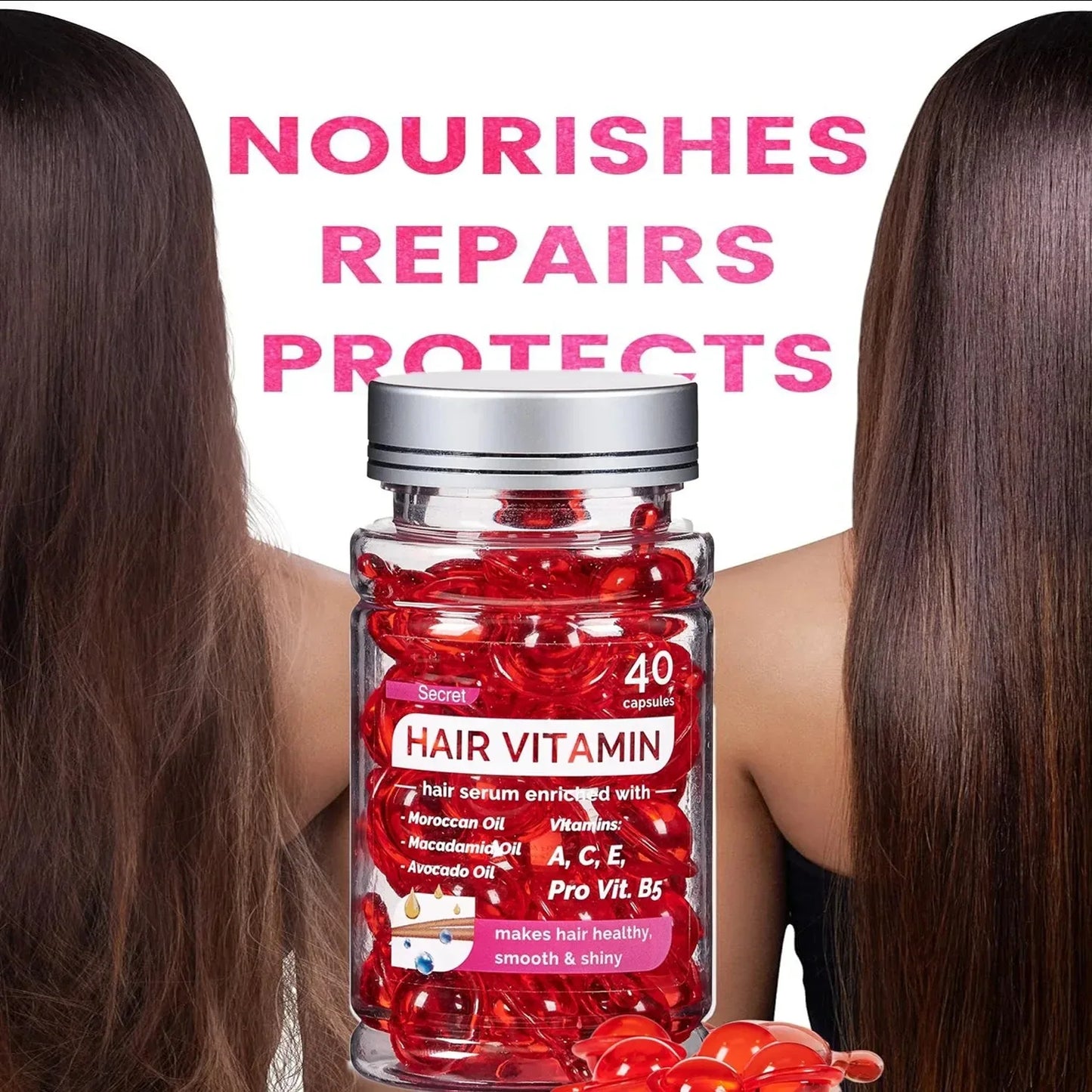 40 capsules – repair, nourish, control frizz, restore shine instantly.