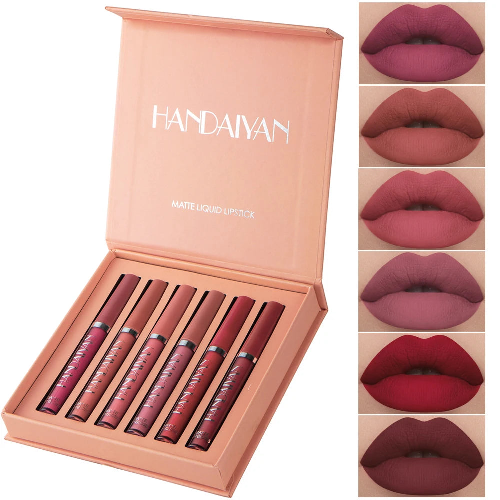 "6 Matte Liquid Lipsticks Non-stick, all-day wear, perfect gift box."