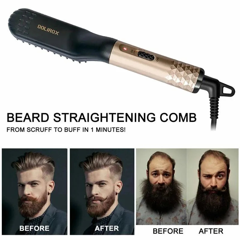 Professional heated comb for straightening hair and beard.