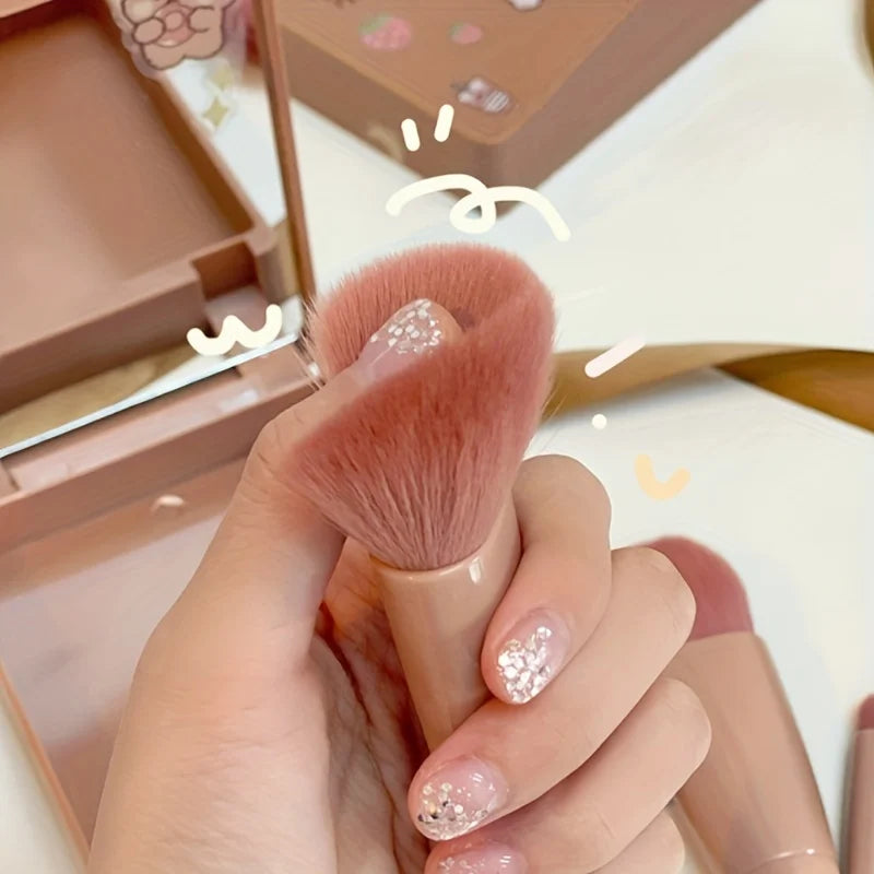 5-piece makeup brush set – foldable, compact, mirror included.