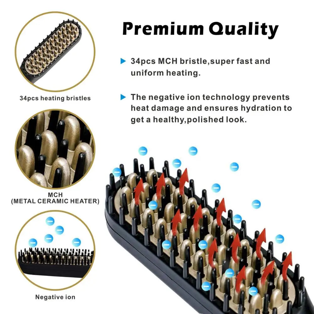 Professional heated comb for straightening hair and beard.