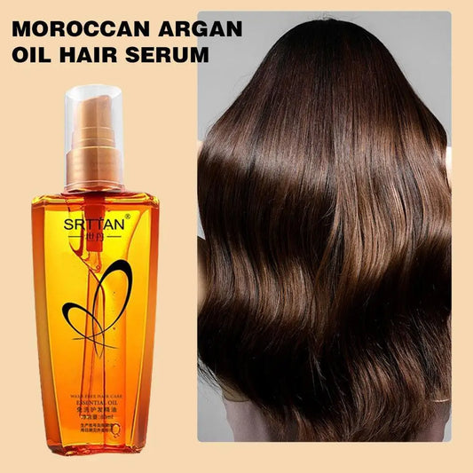 Lightweight argan mist transforms hair—smooth, glossy, hydrated, daily.