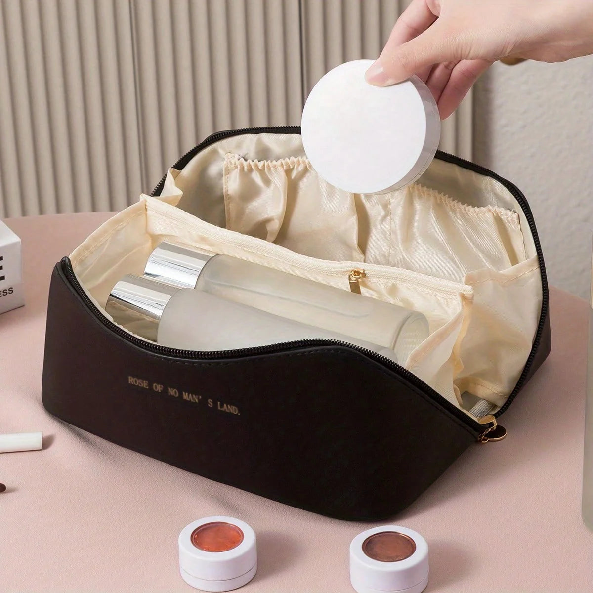 Elegant, functional makeup case — perfect for stylish, organized travel.
