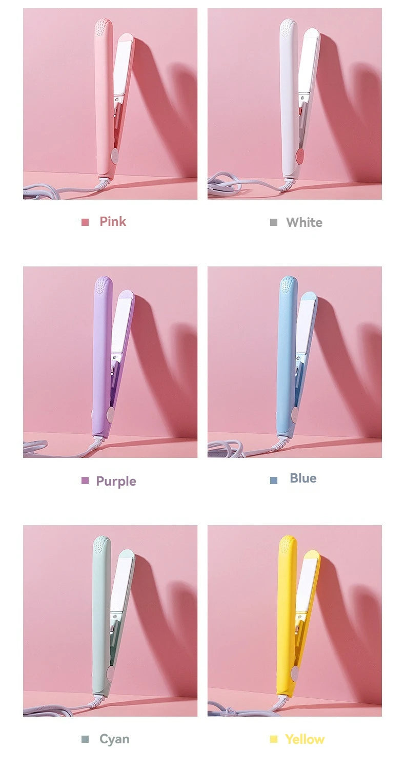 Mini hair straightener – fast heat, safe ceramic, precise styling.