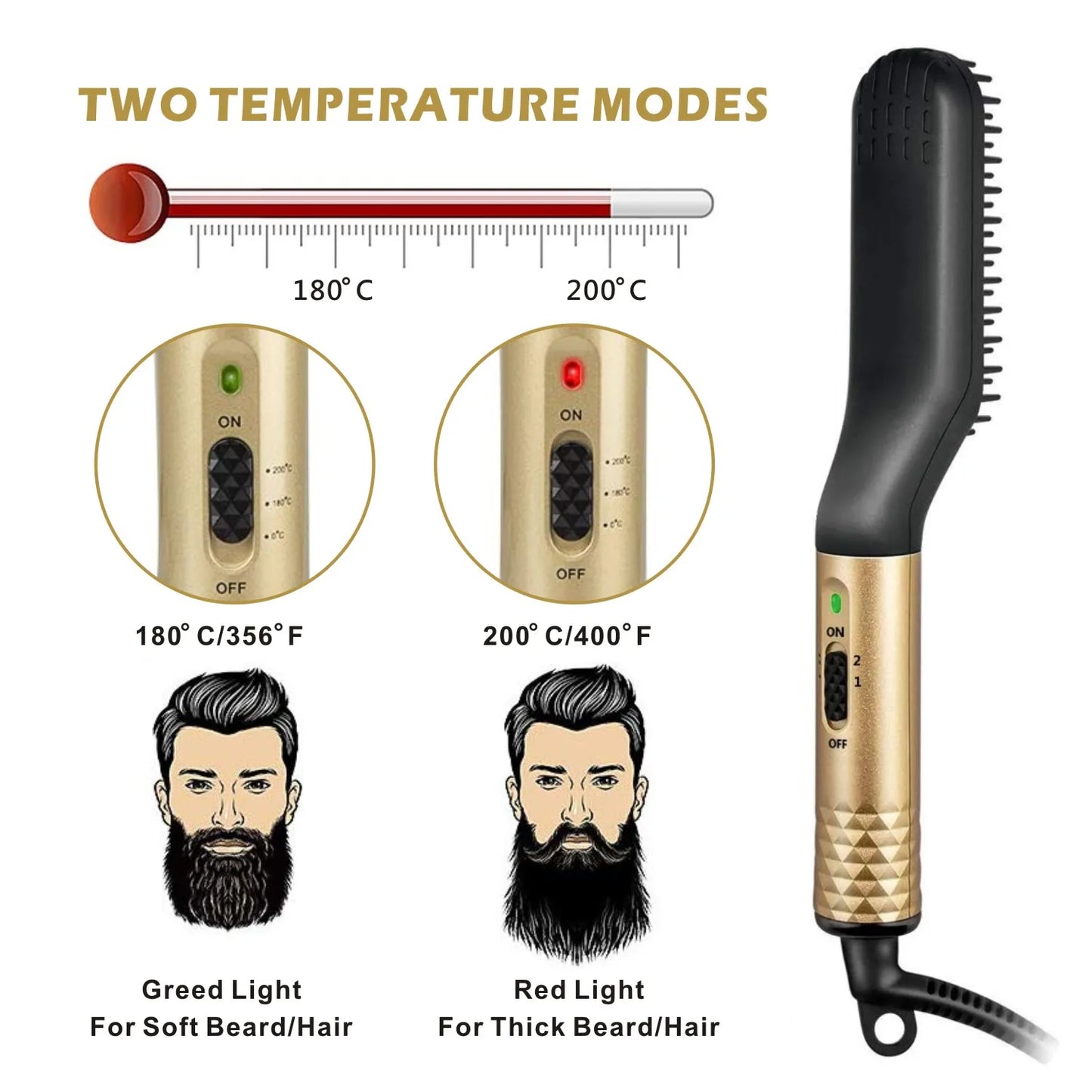 Professional heated comb for straightening hair and beard.