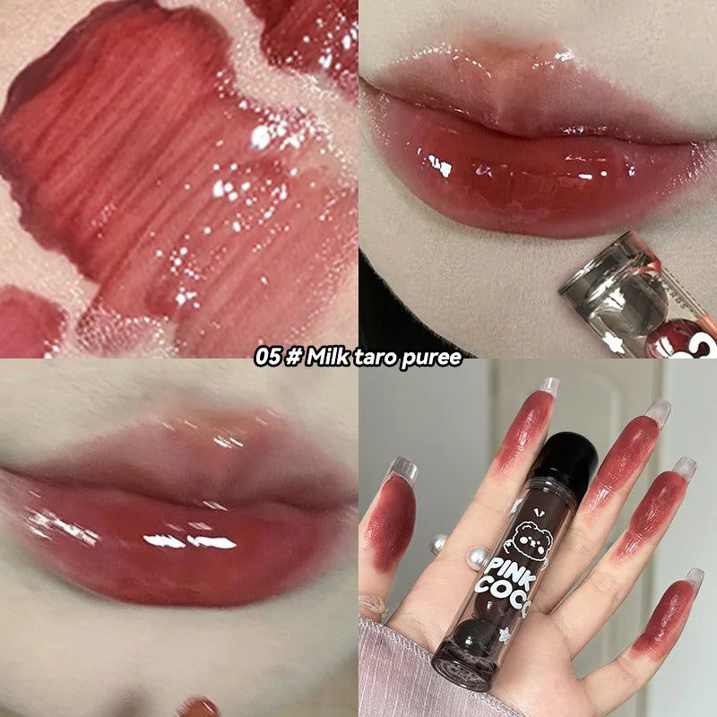 Lip Glaze – shiny nude gloss with cute bear design.